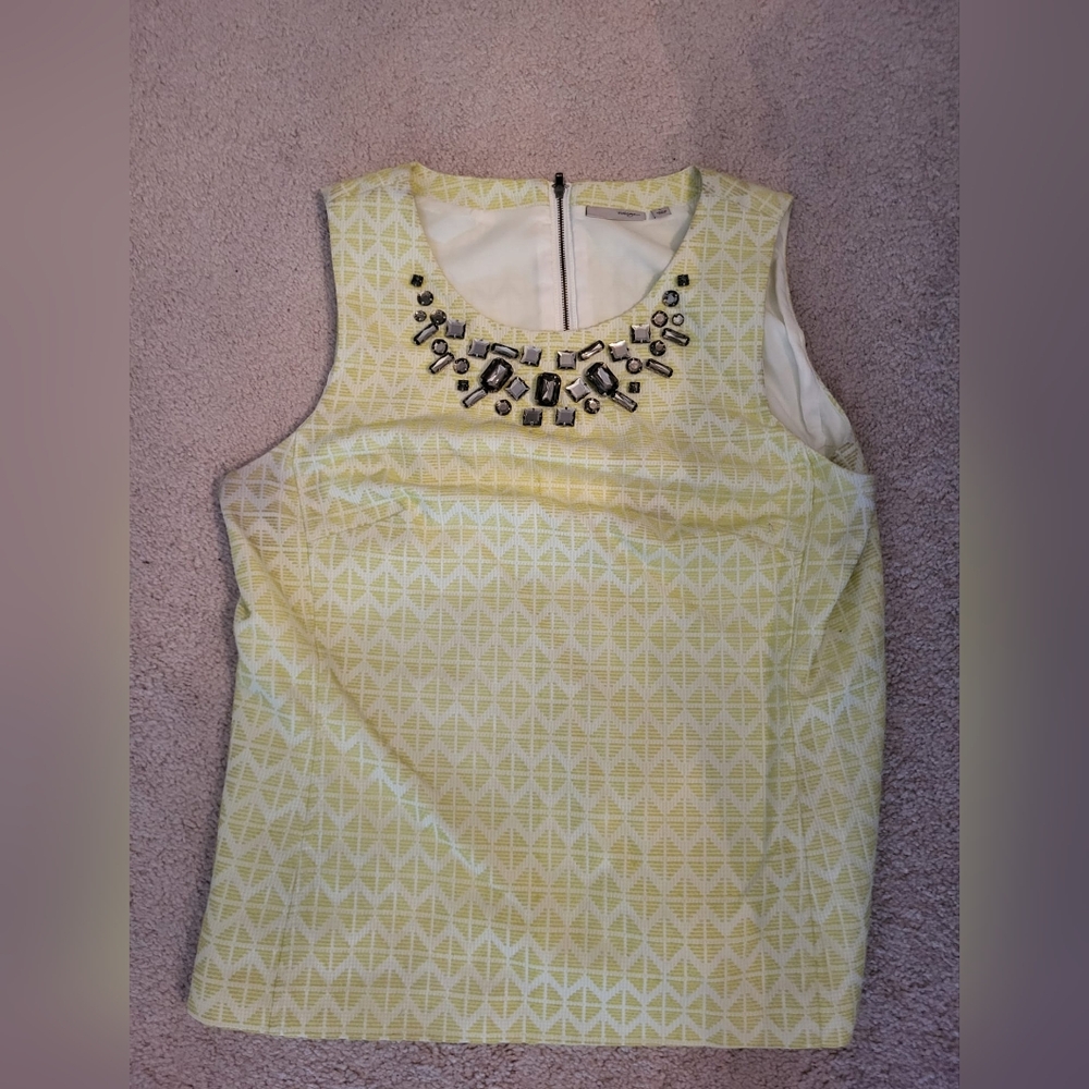 Halogen Yellow Geometric Embellished Tank Top